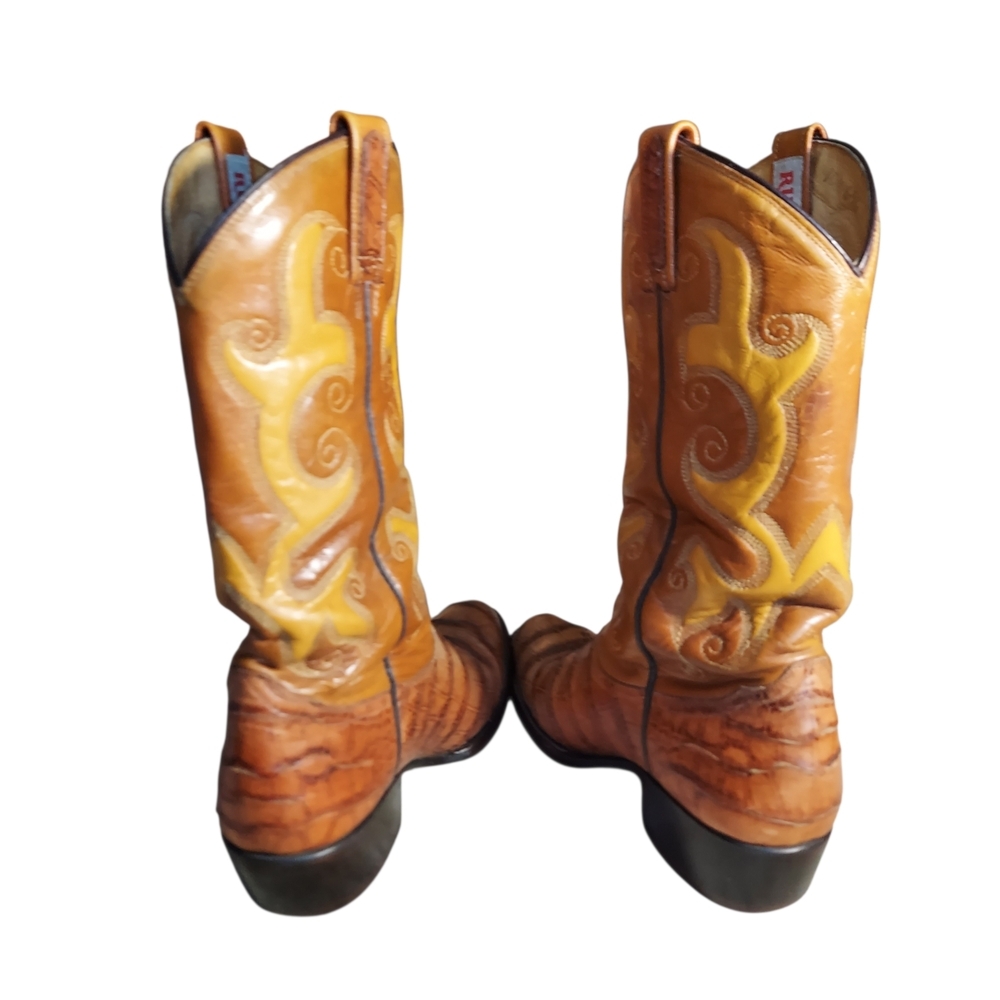 Vintage Rudel 8178 Western Cowboy Boots Cognac Reptile Embossed Snip Toe 8.5 EE - Picture 5 of 14